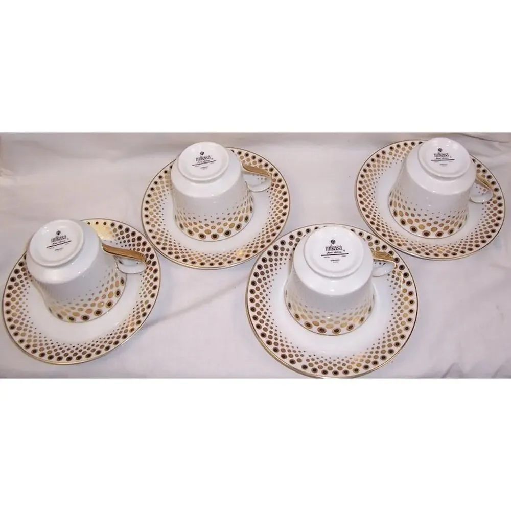 Mikasa Narumi Embassy 5879 Cup & Saucer Vintage Japan Gold Dotted Rim Set of 4